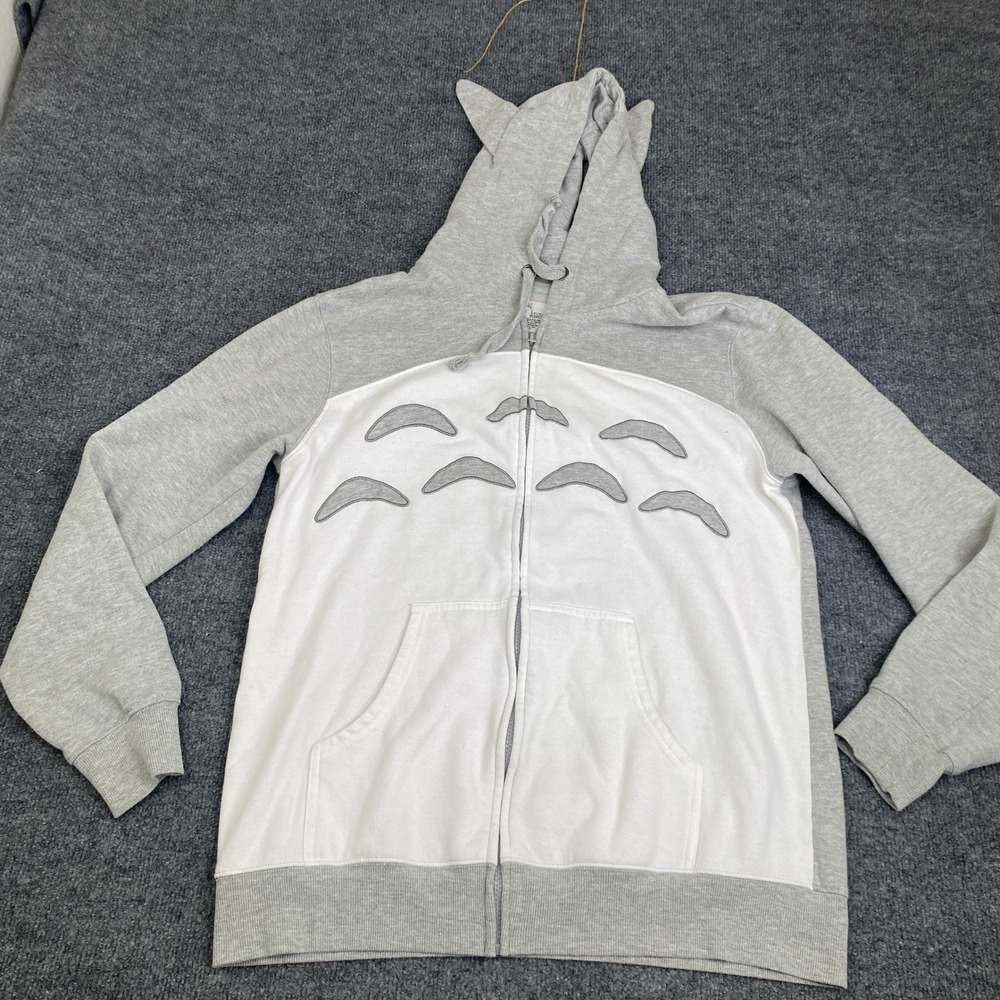 Studio Ghibli My Neighbor Totoro Gray White Zip Hoodie Ears Mens L 21029011